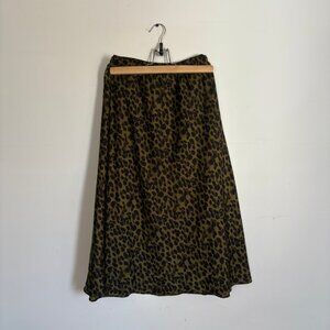 Banana Republic Green Cheetah Print Slip Skirt - Size Large